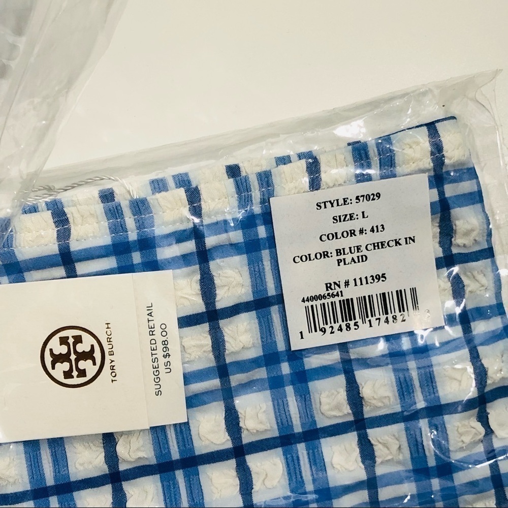 NWT Tory Burch Plaid Underwire Bikini Top Hipster Bikini Bottom Se Blue size L - Picture 12 of 13